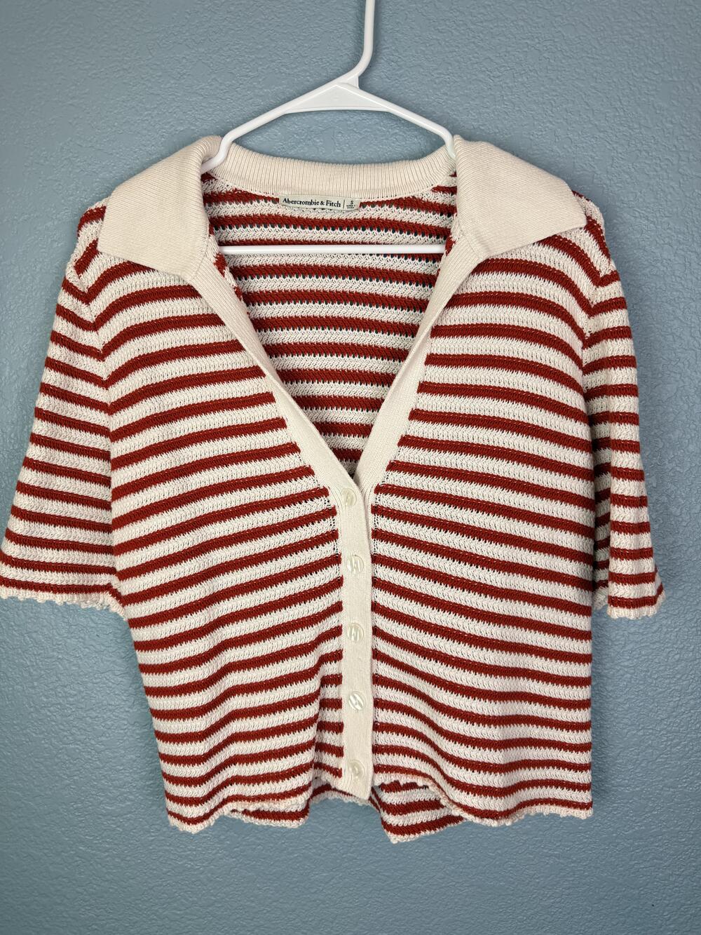 Abercrombie & Fitch Cardigan Sweater Womens Small Red Striped Collared Knit